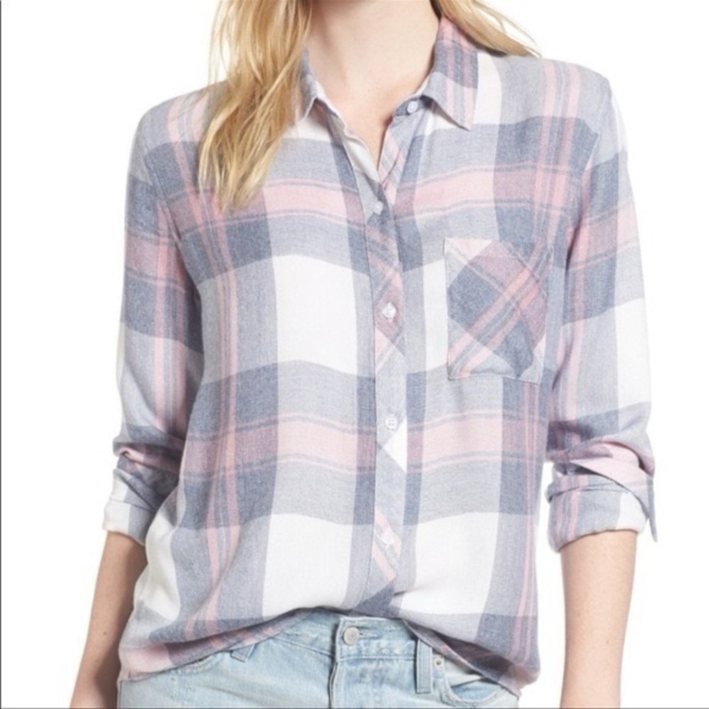 Rails Super Soft Hunter Plaid Button Down Shirt Gray White Pink Size Small